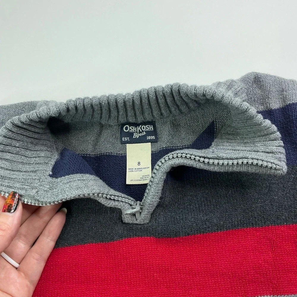 OshKosh Multi-Color Striped Quarter-Zip Sweater Kids Size 8 Cotton Knit Pullover